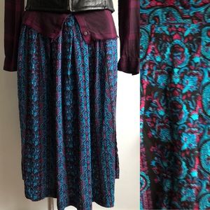 Vintage Paisley Pleated Broomstick Midi Skirt